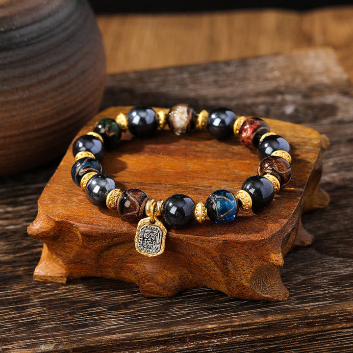 BWOOOH Tibetan Zakiram Goddess of Wealth Liuli Glass Incense Ash Porcelain Bead Luck Bracelet