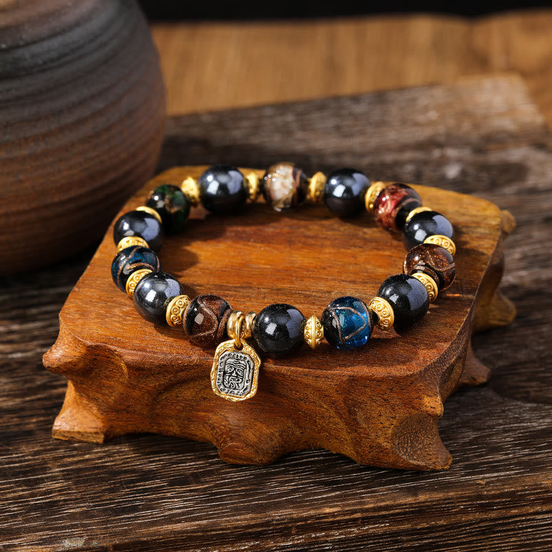 BWOOOH Tibetan Zakiram Goddess of Wealth Liuli Glass Incense Ash Porcelain Bead Luck Bracelet