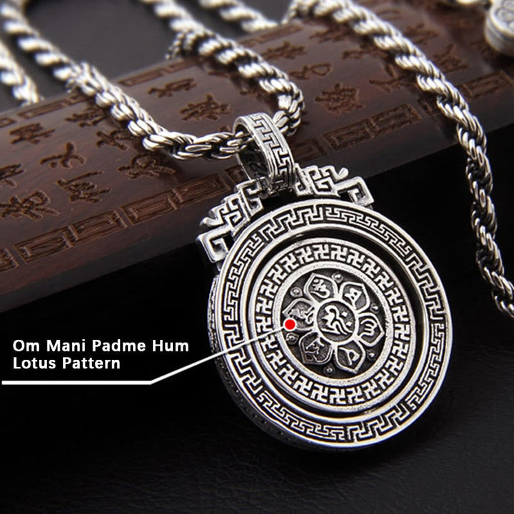 BWOOOH Tibetan Om Mani Padme Hum Double Dorje Vajra Rotatable Purity Peace Necklace Pendant