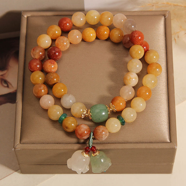 BWOOOH Tibet Natural Golden Silk Jade Double Layer Bell Orchid Luck Bracelet