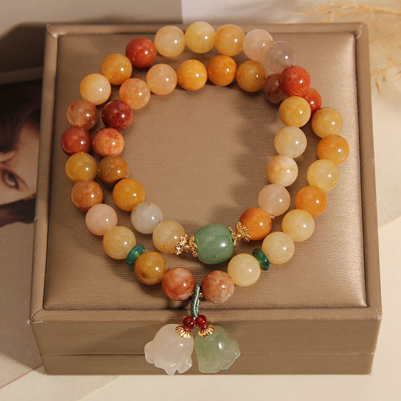 BWOOOH Tibet Natural Golden Silk Jade Double Layer Bell Orchid Luck Bracelet
