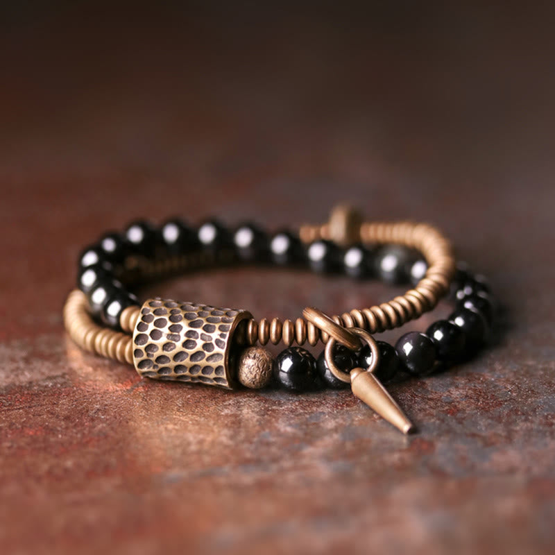 BWOOOH Rainbow Obsidian Copper Inner Peace Healing Double Layer Bracelet | spiritual healing bracelet
