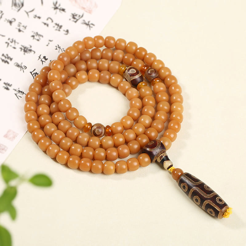 BWOOOH Natural Bodhi Seed Lotus Dzi Bead Peace Harmony Charm Bracelet