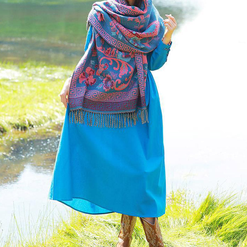 BWOOOH Tibetan Flowers Leaves Pattern Design Shawl Cozy T