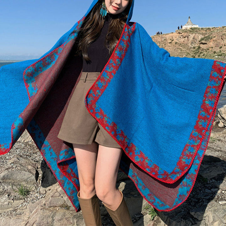 BWOOOH Tibetan Shawl Border Small Floral Flower Hooded Cl