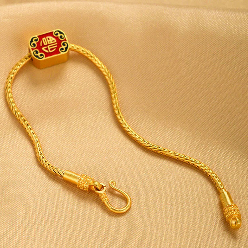 BWOOOH Tibetan 18K Gold Om Mani Padme Hum Lucky Koi Fish Fu Character Ingot Copper Coin Peace Bracelet