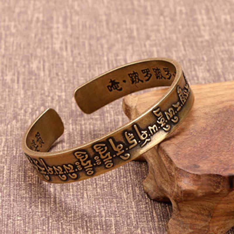 BWOOOH 2Pcs Om Mani Padme Hum Dragon Phoenix Copper Leather Peace Cuff Bracelet Bangle