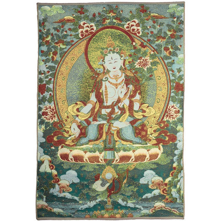 BWOOOH Tibetan Embroidery White Tara Thangka Tapestry Wall Hanging Wall Art Meditation  | spiritual healing bracelet