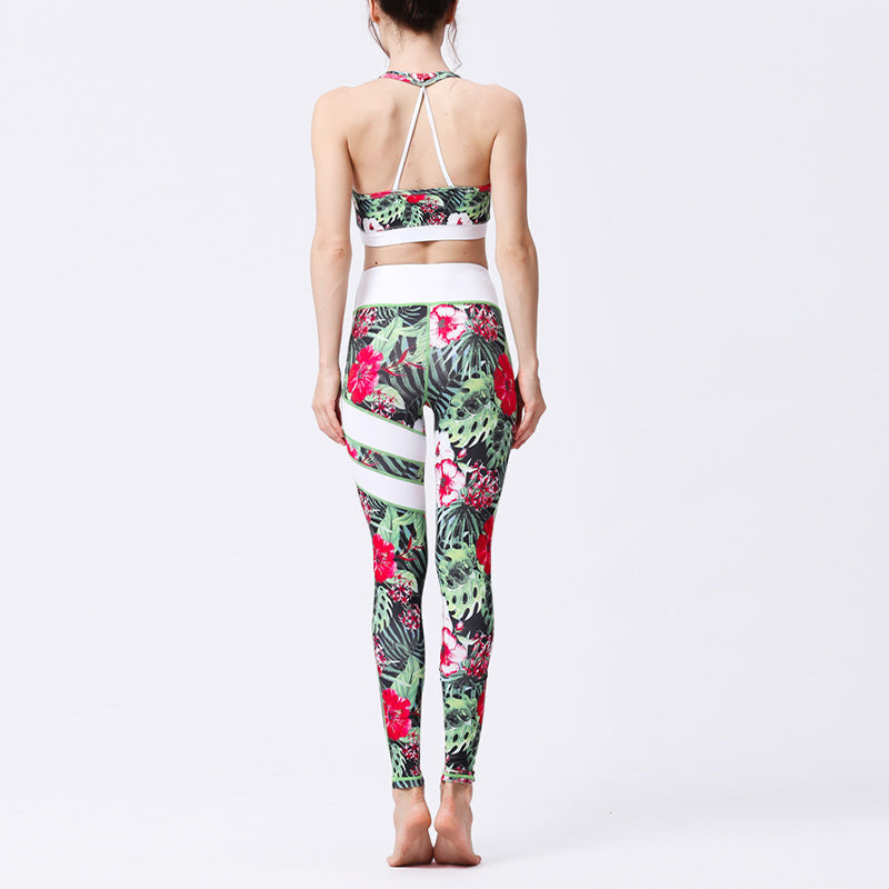 BWOOOH lotus print yoga leggings - 2Pcs Sunflower Flowers Leaves Print Top 