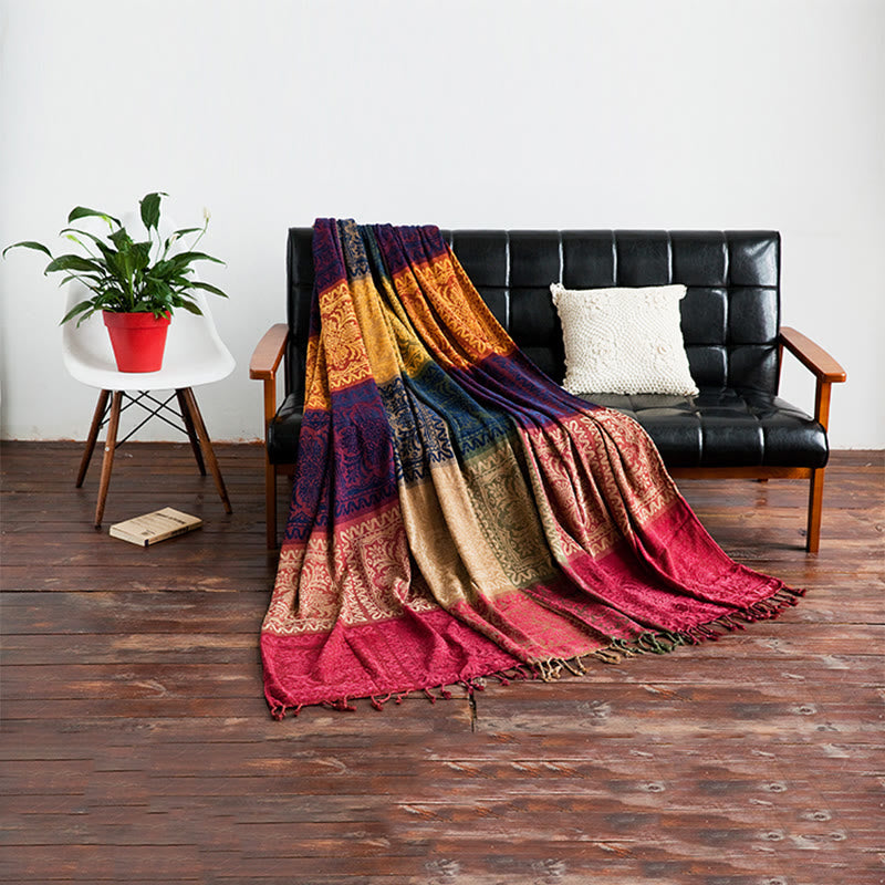 BWOOOH Tibetan Floral Pattern Hand-Dyed Craftsman Blanket