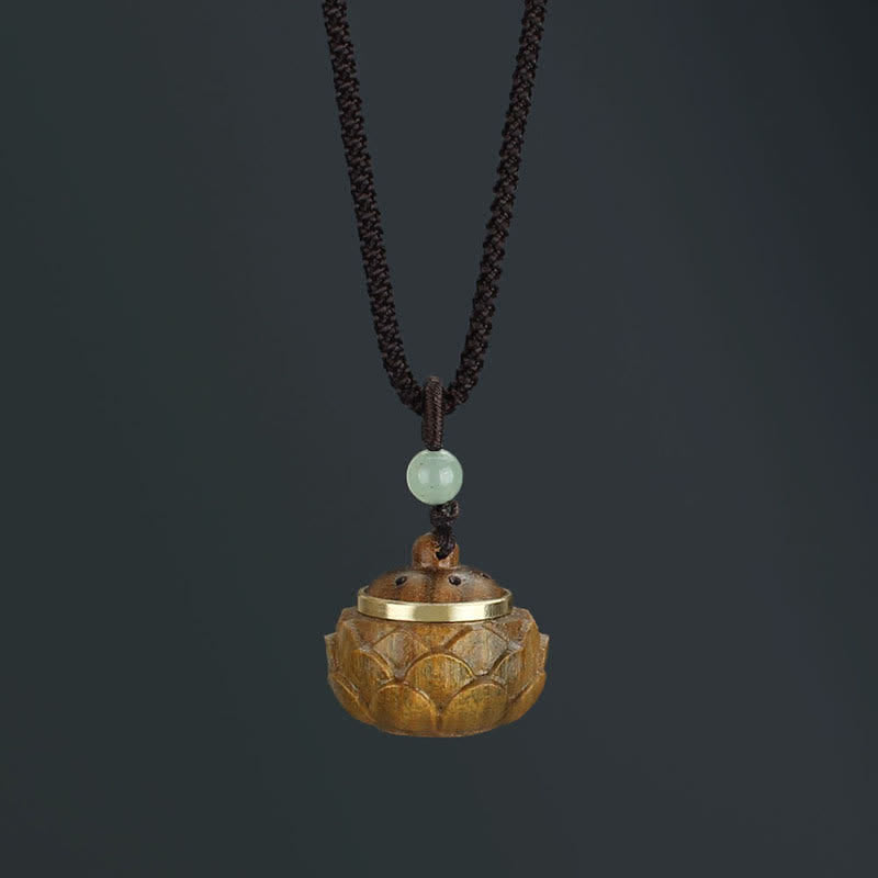 BWOOOH Tibet Green Sandalwood Rosewood Om Mani Padme Hum Lotus Positive Soothing Necklace Pendant