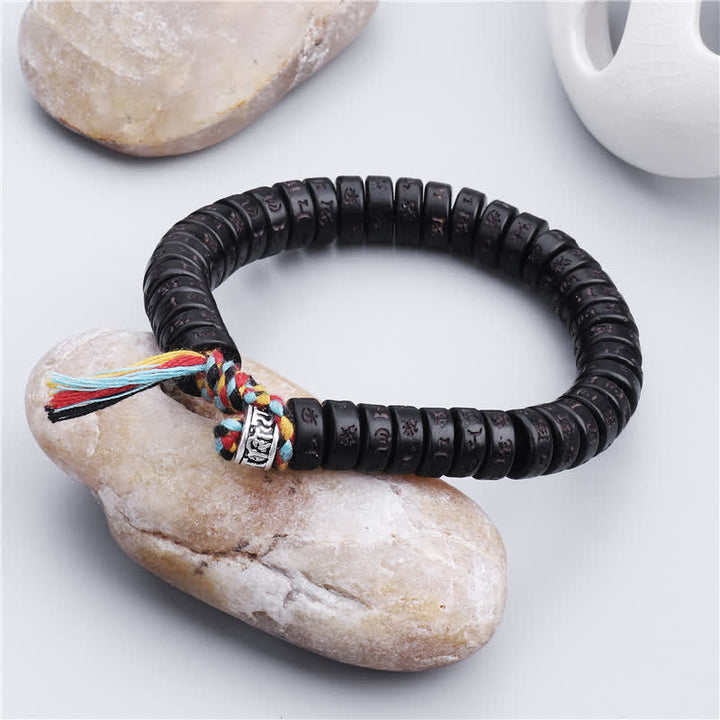 BWOOOH Tibetan Coconut Shell Beads Engraved Om Mani Padme Hum Mantra Happiness Bracelet
