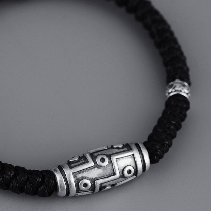 BWOOOH 999 Sterling Silver Nine-Eye Dzi Bead Pattern Blessing Rope Bracelet