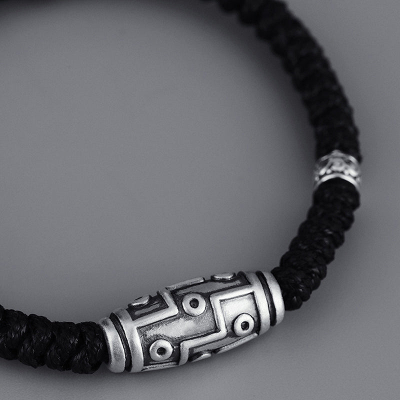 BWOOOH 999 Sterling Silver Nine-Eye Dzi Bead Pattern Blessing Rope Bracelet
