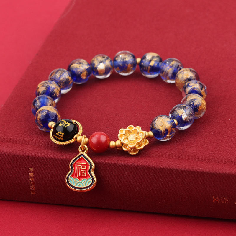 BWOOOH Tibet Om Mani Padme Hum Fu Character Gourd Charm Lotus Liuli Glass Bead Luck Bracelet