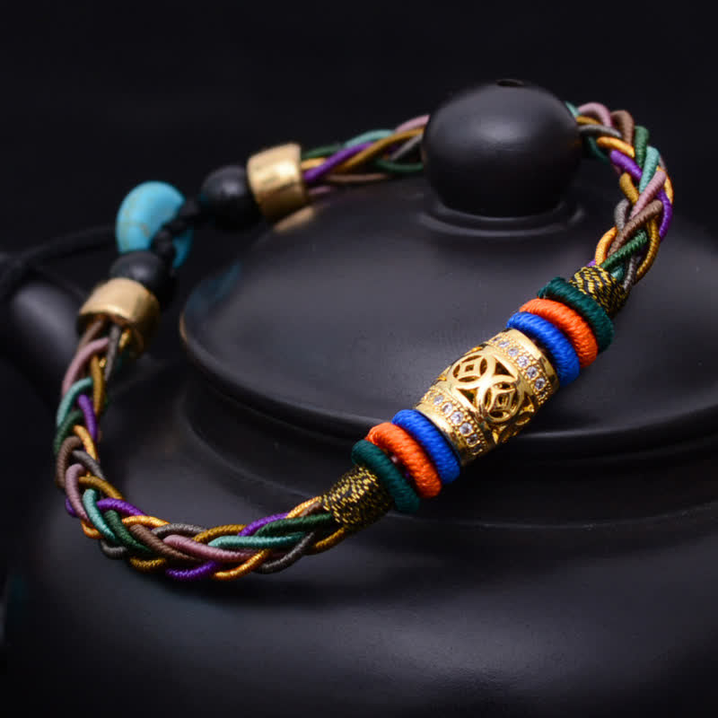 BWOOOH Tibetan Handmade Eight Thread Knot Copper Coin Luck Weave String Bracelet – Copper Tibetan bracelet for healing and spiritual wellness