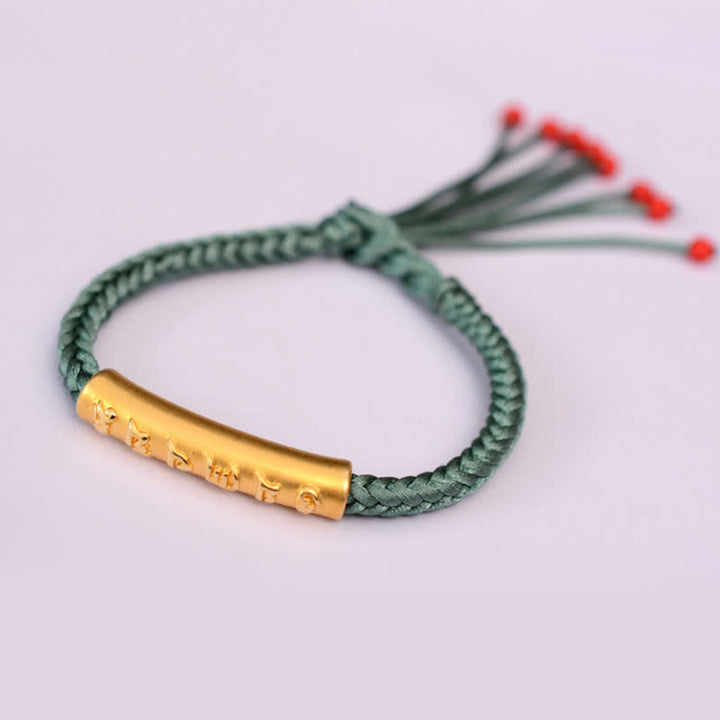 BWOOOH 999 Sterling Silver Om Mani Padme Hum Protection Strength String Bracelet  -  Sterling Silver Tibetan bracelet for sp...