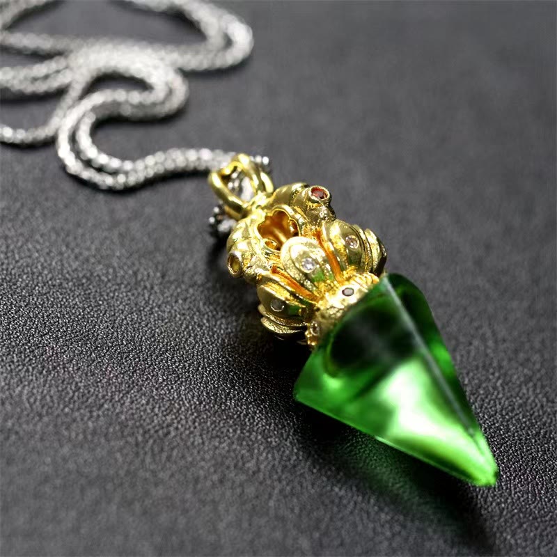 BWOOOH Tibetan Dorje Vajra 4 Prong Lotus Liuli Crystal Strength Necklace Pendant