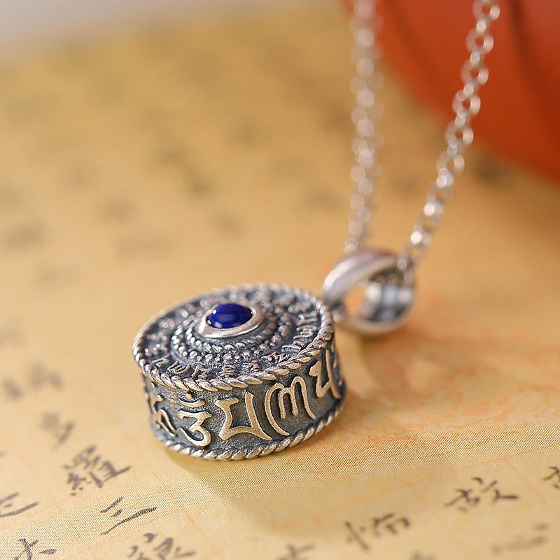BWOOOH 925 Sterling Silver Om Mani Padme Hum Lazurite Love Peace Necklace Pendant