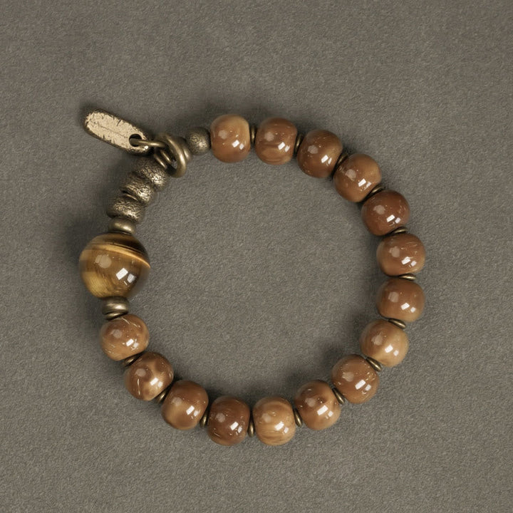 BWOOOH Kuka Seed Tiger Eye Gold Sheen Obsidian Brass Copper Wealth Luck Bracelet