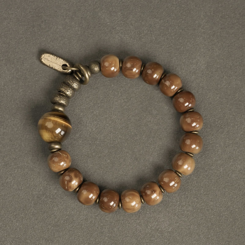 BWOOOH Kuka Seed Tiger Eye Gold Sheen Obsidian Brass Copper Wealth Luck Bracelet