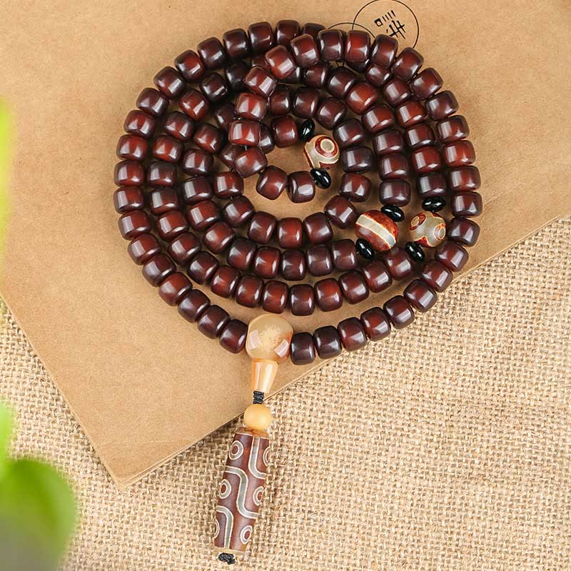 BWOOOH 108 Mala Beads Three-eyed Dzi Bead Nine-eye Dzi Bead Jade Luck Bracelet