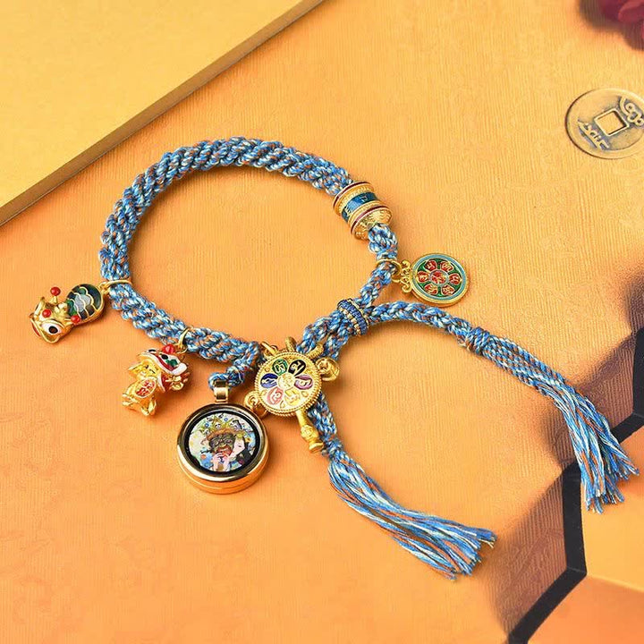 BWOOOH Tibetan Zakiram Goddess of Wealth Thangka Luck Prayer Wheel Braid String Bracelet