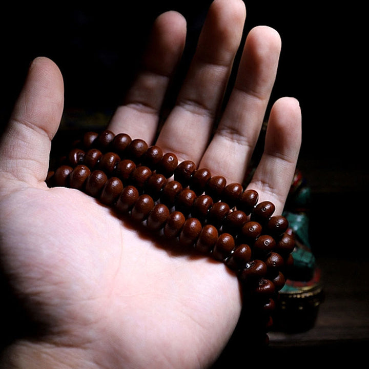 BWOOOH Natural Tibet 108 Mala Beads Purple Bodhi Seed Three-eyed Dzi Bead Copper Dorje Harmony Bracelet