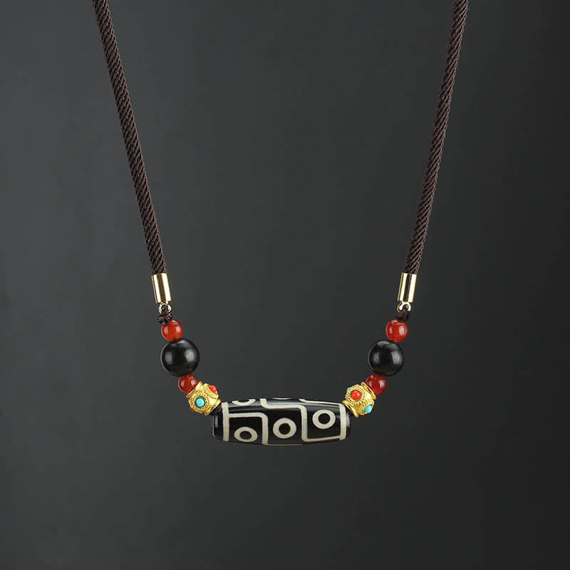 BWOOOH Tibetan Nine-Eye Dzi Bead Protection Blessings String Necklace Pendant Tibetan Buddhist necklace