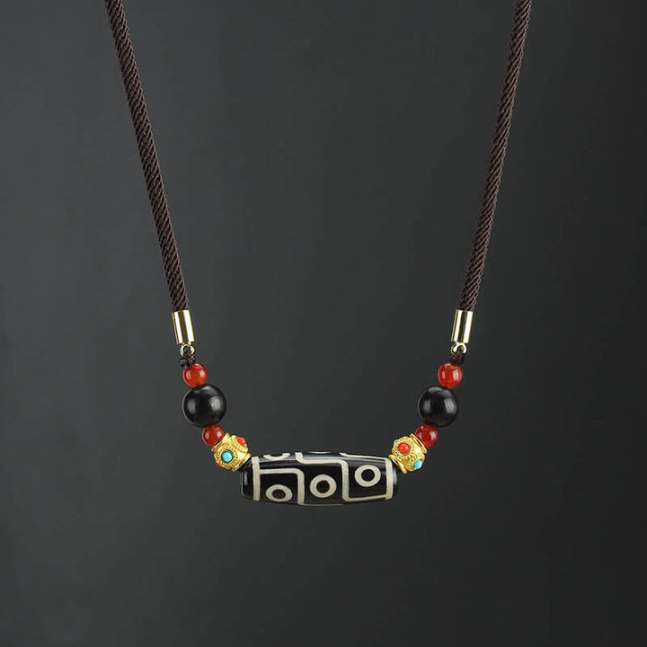 BWOOOH Tibetan Nine-Eye Dzi Bead Protection Blessings String Necklace Pendant Tibetan Buddhist necklace