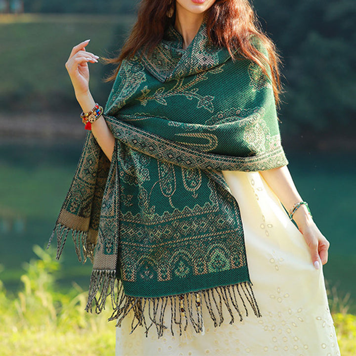 BWOOOH Vintage Tibetan Leaves Pattern Design Shawl Cozy T