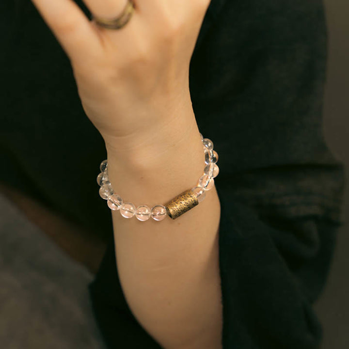 BWOOOH White Crystal Red Hematoid Quartz Gold Rutilated Quartz Purple Phantom Protection Bracelet