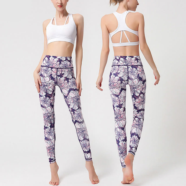 BWOOOH printed yoga leggings - Colorful Flower Petal Leaves Print Sport
