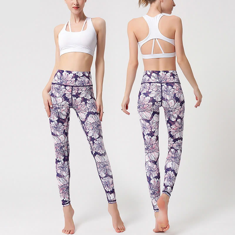 BWOOOH printed yoga leggings - Colorful Flower Petal Leaves Print Sport