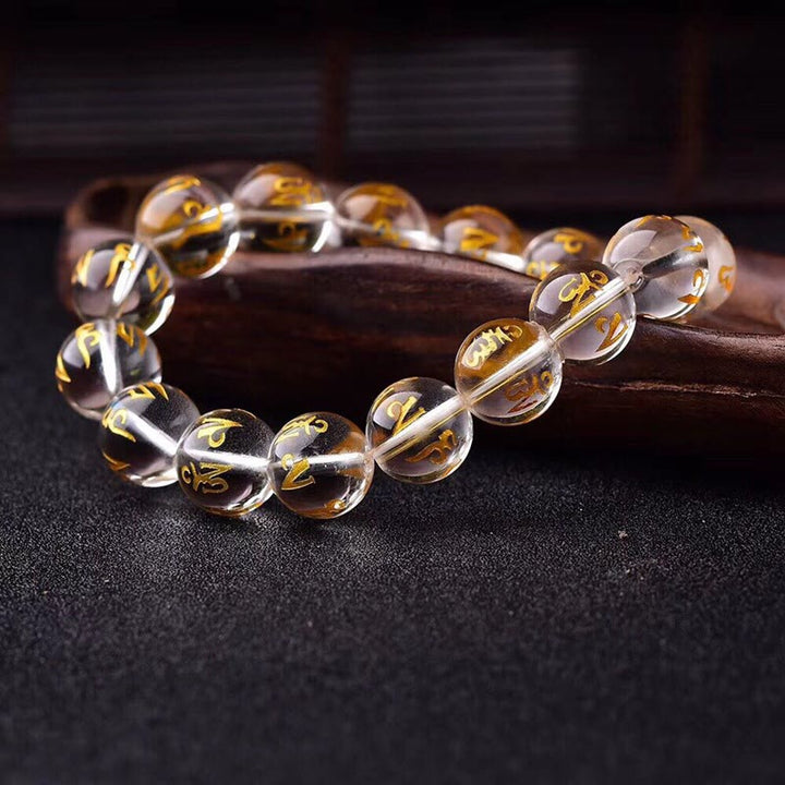 BWOOOH Tibet White Crystal Black Onyx Om Mani Padme Hum Meditation Bracelet