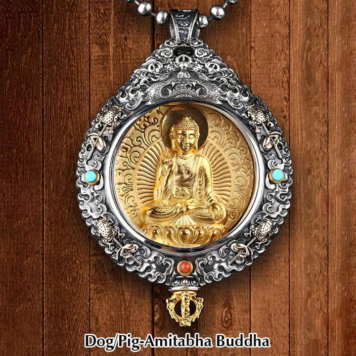 BWOOOH Chinese Zodiac Natal Buddha Thangka Nine Palaces Eight Diagrams Wealth Rotatable Necklace Pendant