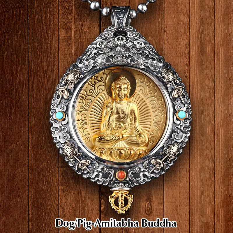 BWOOOH Chinese Zodiac Natal Buddha Thangka Nine Palaces Eight Diagrams Wealth Rotatable Necklace Pendant