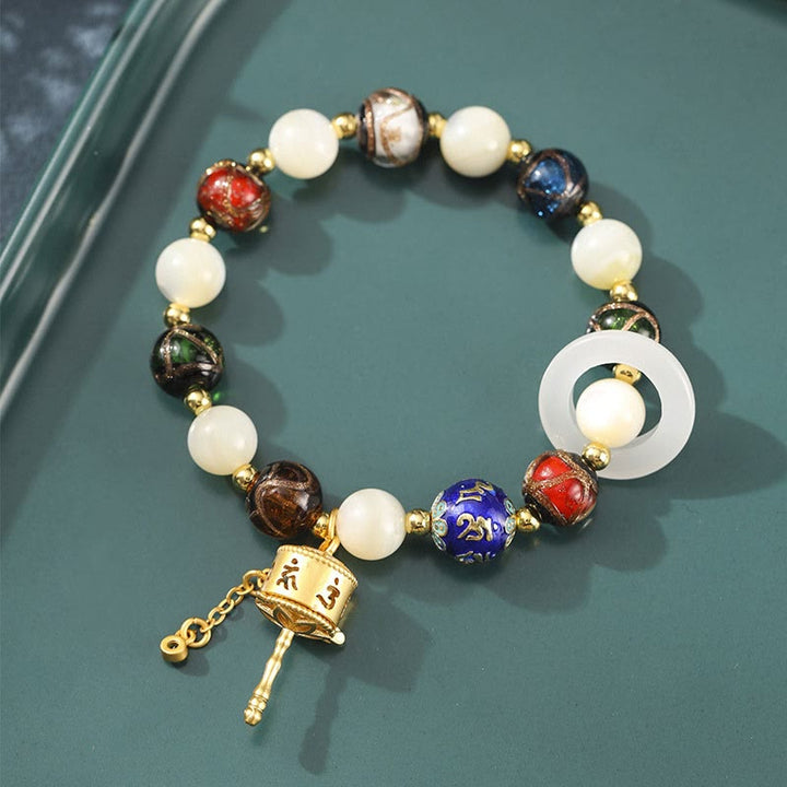 BWOOOH Tibetan Incense Ash Liuli Glass Tridacna Stone Sun Stone Om Mani Padme Hum Prayer Wheel Charm Bracelet
