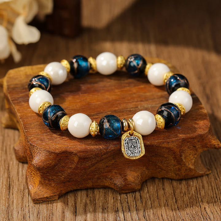 BWOOOH Tibetan Zakiram Goddess of Wealth Charm Liuli Glass Incense Ash Porcelain Bead Protection Bracelet