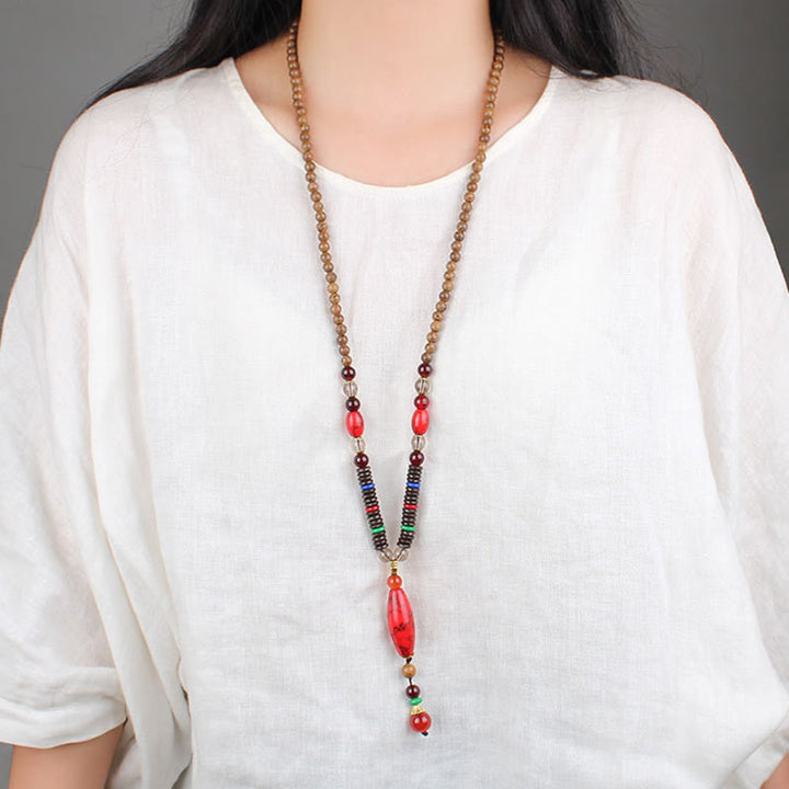 BWOOOH Wenge Wood Turquoise Stone Protection Calm Necklace Pendant
