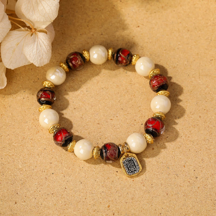 BWOOOH Tibetan Zakiram Goddess of Wealth Charm Liuli Glass Incense Ash Porcelain Bead Protection Bracelet
