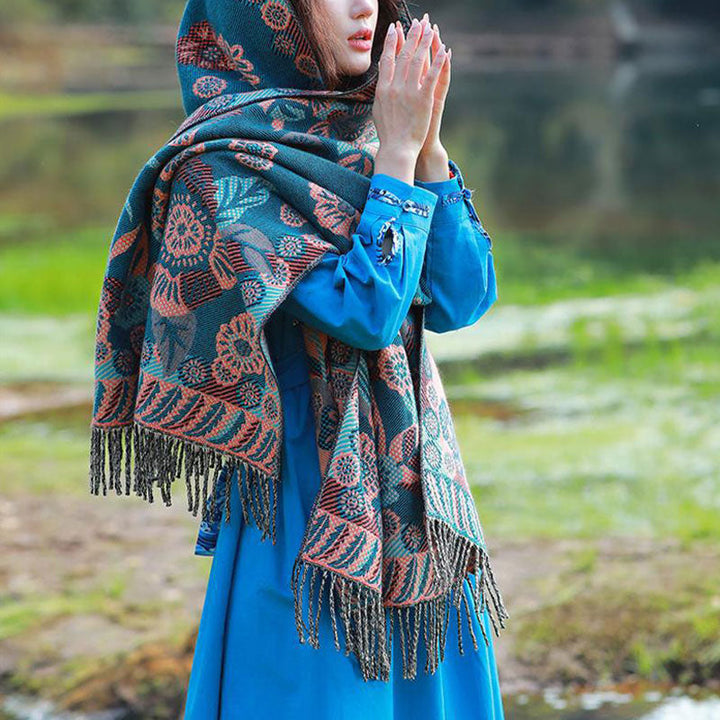 BWOOOH Tibetan Flower Floral Leaves Pattern Design Shawl 
