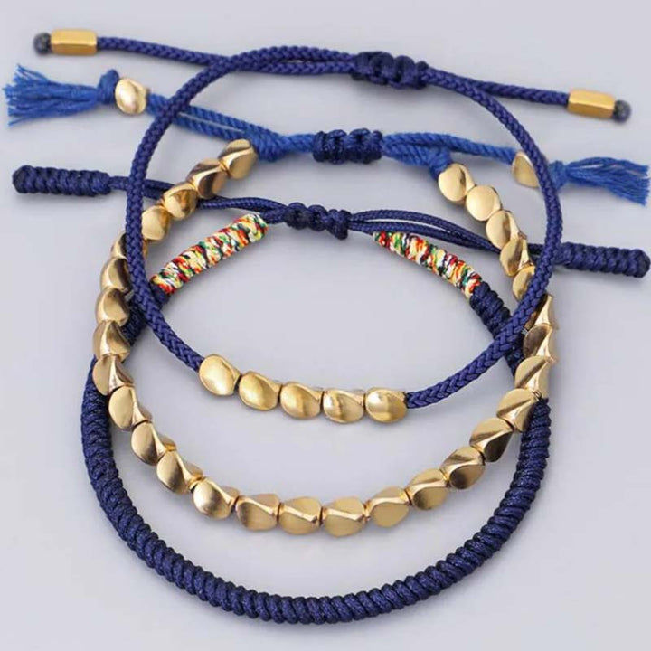 BWOOOH 3 PCS Tibetan Copper Beads Healing Protection Luck Bracelet Set
