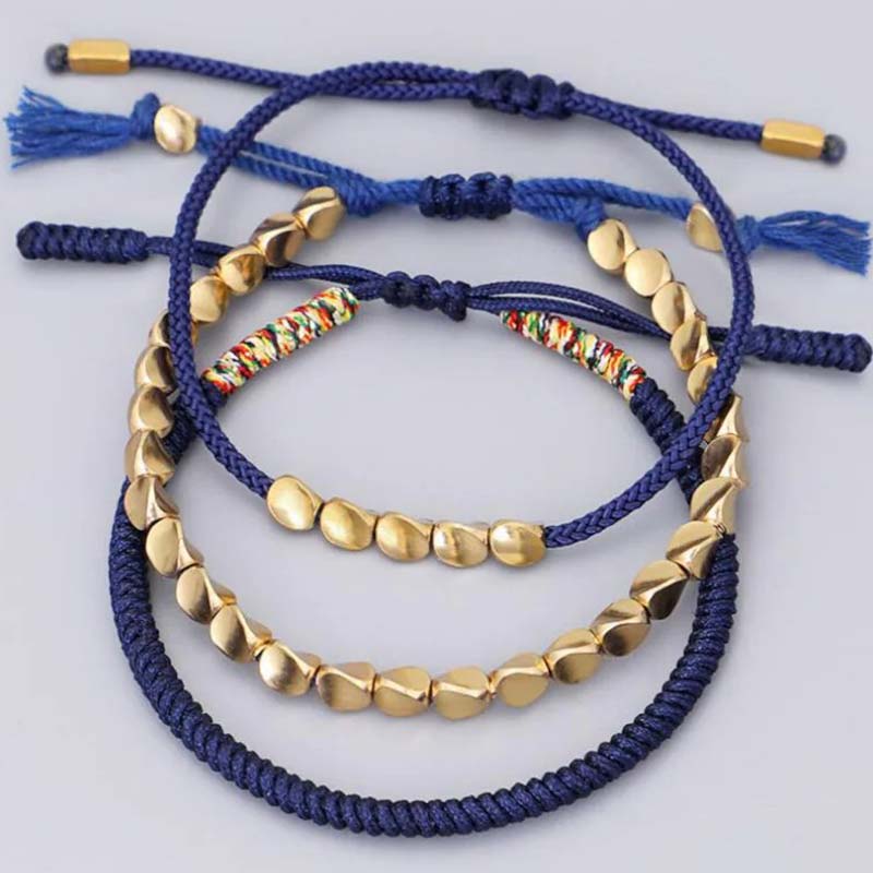 BWOOOH 3 PCS Tibetan Copper Beads Healing Protection Luck Bracelet Set