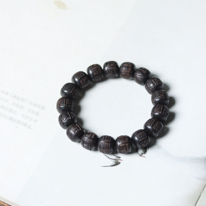 BWOOOH Tibet Ebony Wood Om Mani Padme Hum Engraved Balance Bracelet