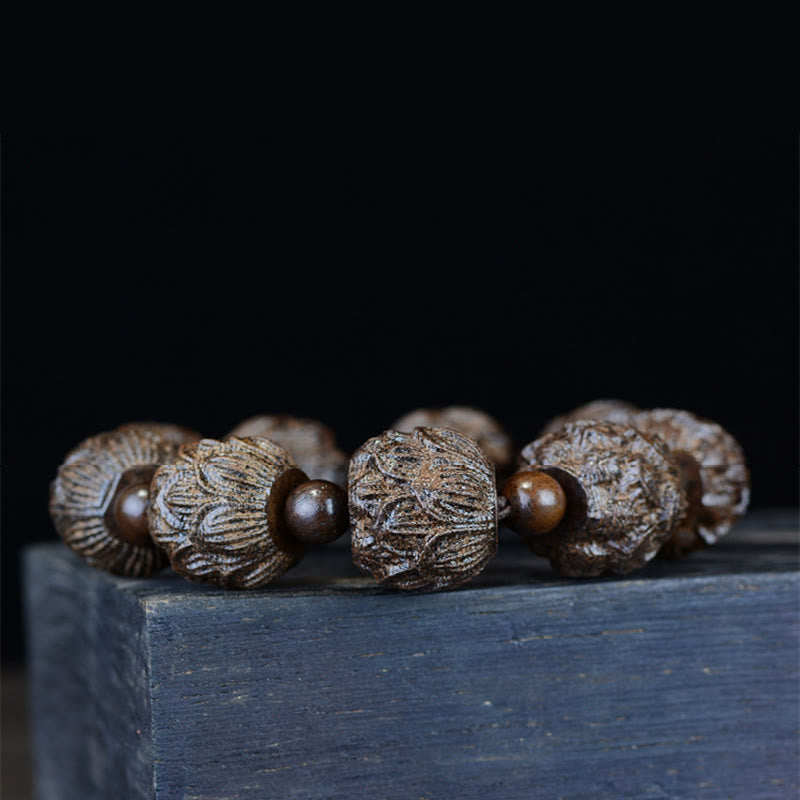 BWOOOH Ebony Wood Eighteen Arhats Lotus Dragon Engraved Balance Bracelet | spiritual healing bracelet