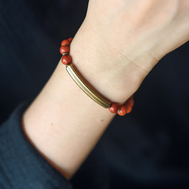 BWOOOH Red Jasper Moss Agate Black Obsidian Crystal Copper Peace Couple Bracelet