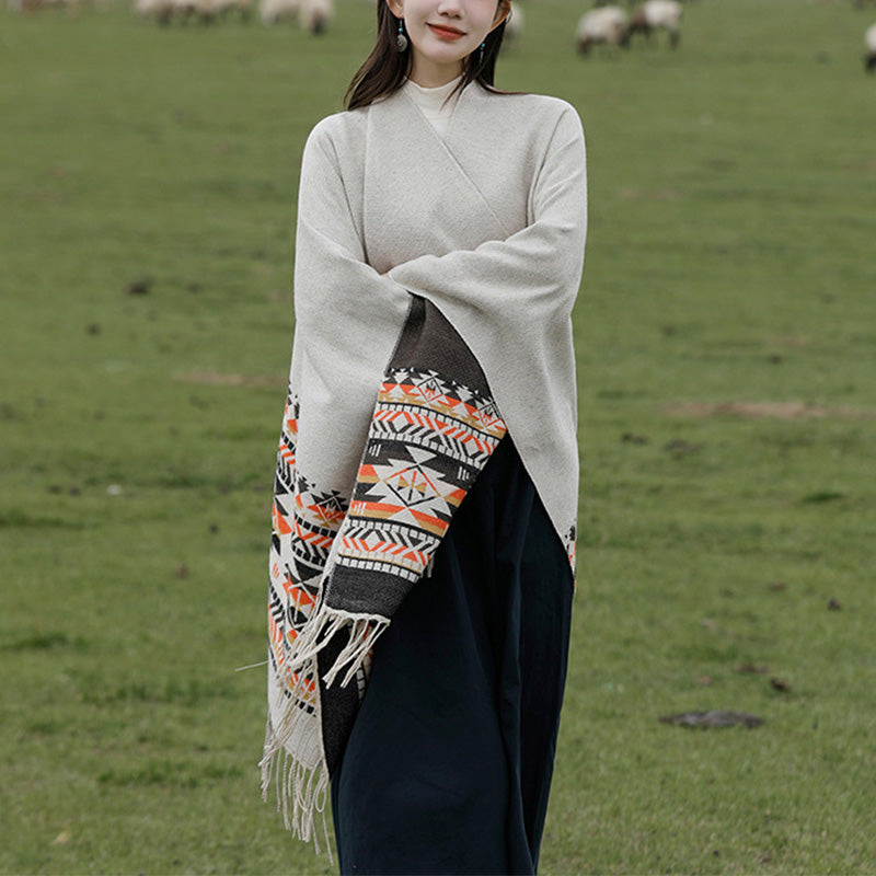BWOOOH Tibetan Shawl Colorful Geometry Winter Cozy Travel