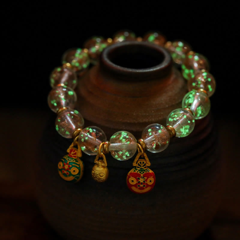 BWOOOH Gold Swallowing Beast Family Charm Luminous Fluorescent Liuli Glass Bead Success Bracelet