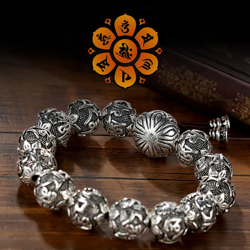 BWOOOH Tibetan Om Mani Padme Hum Carved Alloy Beads Amulet Bracelet